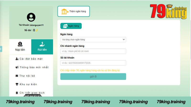 Phương thức rút tiền tại nhà cái 79King